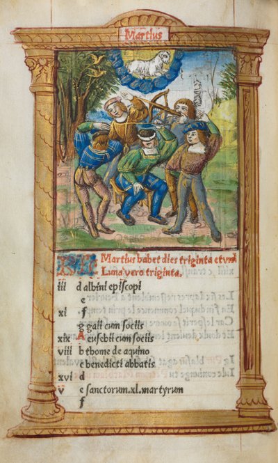Stundenbuch (Gebrauch von Rom): fol. 4v, März Kalenderillustration von Guillaume Le Rouge