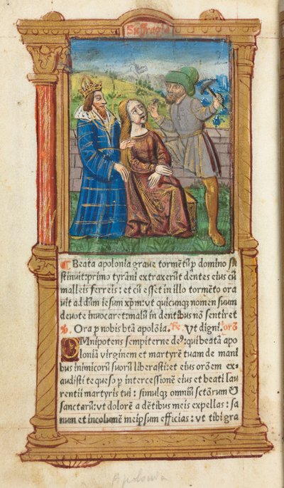 Gedrucktes Stundenbuch Gebrauch von Rom: fol. 111v, St. Apollonia, 1510 von Guillaume Le Rouge