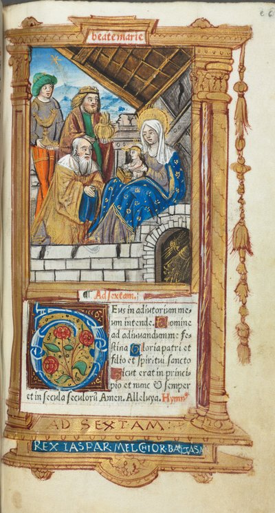 Gedrucktes Stundenbuch Gebrauch von Rom: fol. 38r, Anbetung der Heiligen Drei Könige, 1510 von Guillaume Le Rouge