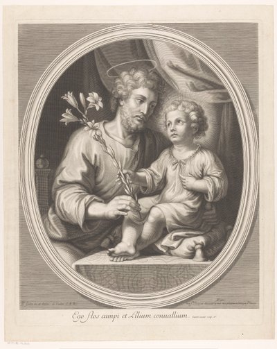 Christuskind überreicht dem heiligen Josef eine Lilie von Guillaume Vallet