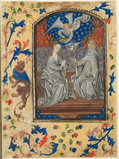 Blatt aus einem Stundenbuch: Jungfrau und Kind auf dem Thron, ca. 1470-1480 von Guillaume Vrelant