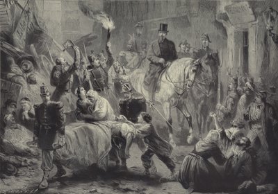 Louis Napoleon besucht die Barrikaden von Paris zu Pferd in der Nacht des 3. Dezember 1851 von Gustav Bartsch