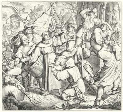 Martin Luther predigt gegen die Rebellen und den Bauernkrieg (Gravur) von Gustav Ferdinand Leopold Konig