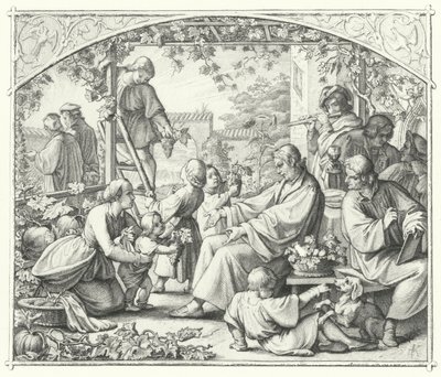 Martin Luther mit seiner Familie und einigen seiner Zeitgenossen im Sommer (Gravur) von Gustav Ferdinand Leopold Konig