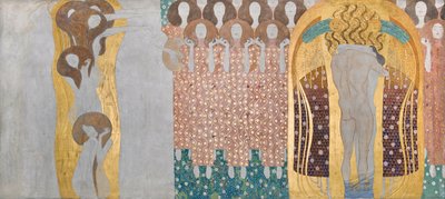 Beethovenfries: Die Künste, Paradieschor und Umarmung - Tafel 8, rechte Langwand von Gustav Klimt