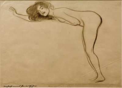 Stehender Mädchenakt mit vorgebeugtem Körper nach links von Gustav Klimt