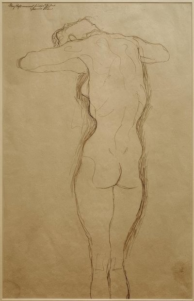 Stehender Rückenakt, die Arme horizontal gebeugt (Studie) von Gustav Klimt
