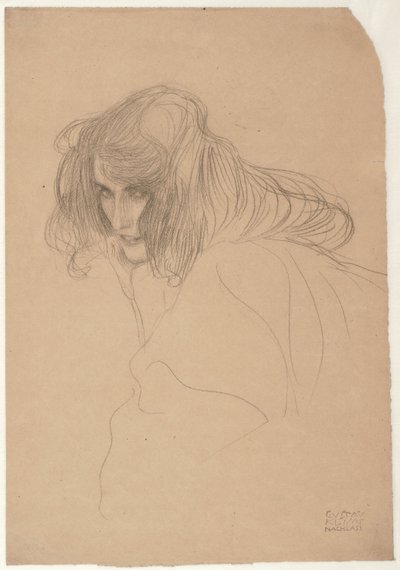 Studie eines Frauenkopfes im Dreiviertelprofil (Studie für Unkeuschheit im Beethovenfries), ca. 1901-02 von Gustav Klimt