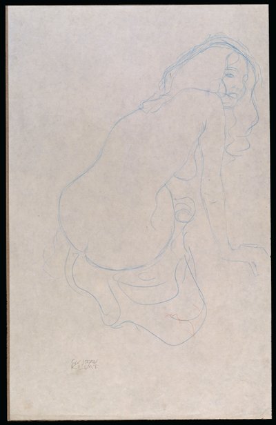 Frau, die sich nach rechts lehnt mit langen Haaren, ca. 1910-11 von Gustav Klimt