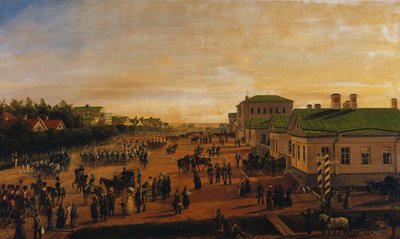 Zar Nikolaus kehrt von einer Militärparade in Krasnoe Selo zurück, 1848 von Gustav Schwarz