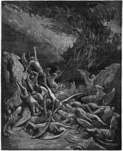 Das verlorene Paradies: Die gefallenen Engel. Nach der Zeichnung von Gustave Doré, die „Das verlorene Paradies“ von John Milton (1608-1674), englischer Dichter, illustriert. Gravur von 1867. Private Sammlung. von Gustave (after) Dore