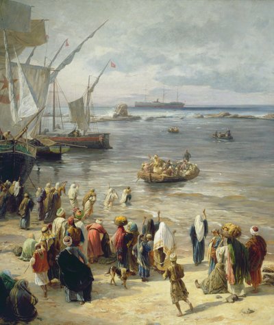 Jaffa, Rekrutierung türkischer Soldaten in Palästina, 1888 (rechtes Detail) von Gustave Bauernfeind