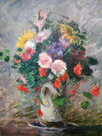 Strauß Margeriten, Kapuzinerkresse und Sonnenblumen in einer Vase von Gustave Caillebotte