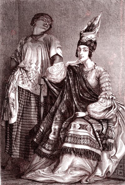 Signare, die mulattisch-französischen afrikanischen Frauen in der Stadt Saint Louis, Senegal. 1861 von Gustave Clarence Rodolphe Boulanger