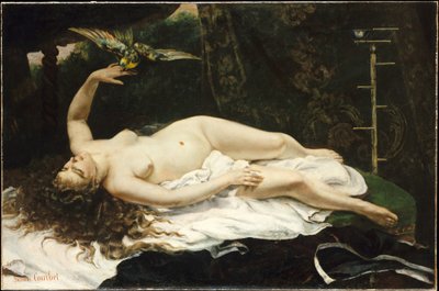 Die Frau mit dem Papagei von Gustave Courbet