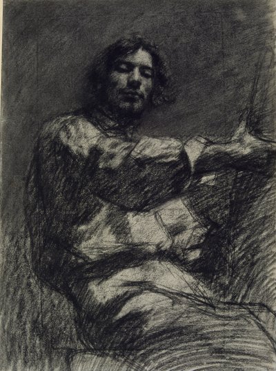 Junger Mann sitzend, Studie. Selbstporträt genannt am Staffelei von Gustave Courbet