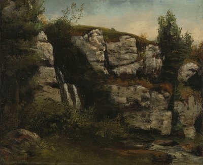 Landschaft mit Felsen und Wasserfall von Gustave Courbet
