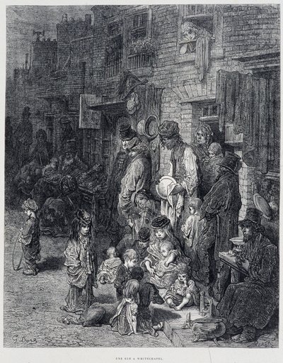 Eine Straße in Whitechapel - in „London“ von Gustave Doré von Gustave Dore
