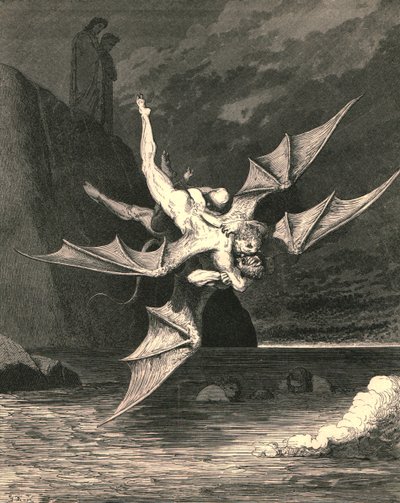 Aber der andere erwies sich als Habicht...und beide fielen in den kochenden See, um 1890 von Gustave Dore