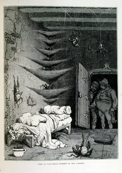 Croque-Mitaine; Illustration von 1863, von Gustave Doré (1832–1883); französischer Künstler, Druckgrafiker, Illustrator. Croque-Mitaine (Der Bögemann) ein bösartiger Charakter, der Kindern vorgestellt wird, um sie zu erschrecken und sie so weiser zu machen von Gustave Dore