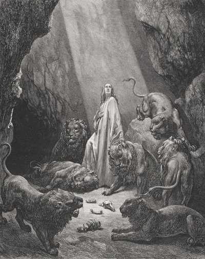 Daniel in der Löwengrube, Daniel 6:16-17, Illustration aus Dore