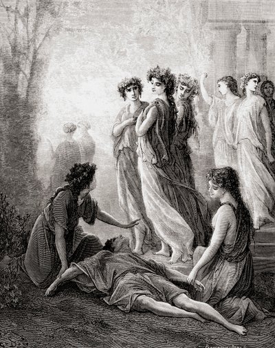 Daphnis et Alcimadure, aus einer späten 19. Jahrhundert Ausgabe von Fables de La Fontaine (Holzstich) von Gustave Dore