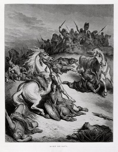 Tod von König Saul von Israel, Illustration aus der Dore-Bibel von Gustave Dore
