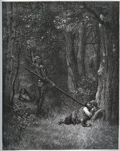 Don Quijote weckt Sancho Panza - aus "Don Quijote von der Mancha" von Miguel Cervantes von Gustave Dore