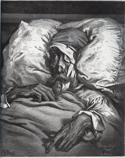 Don Quixote verwundet - aus „Don Quixote de la Mancha“ von Miguel Cervantes (1547-1616) - Holzschnitt nach einer Zeichnung von Gustave Doré von Gustave Dore