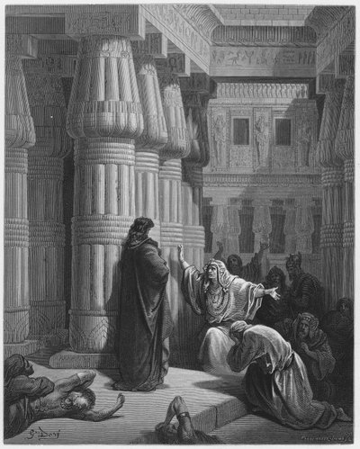 Gustave Dore Bibel: Die Ägypter drängen Moses zum Aufbruch von Gustave Dore