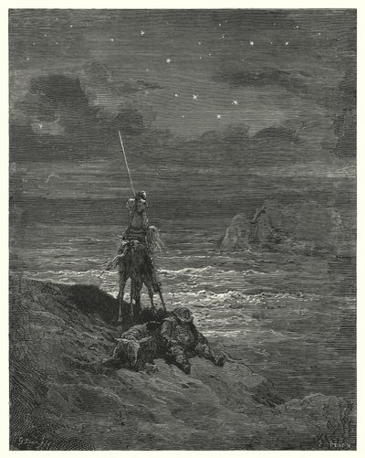 Gustave Dorés Don Quixote: "Don Quixote blieb dort und wartete auf den Anbruch des Tages" von Gustave Dore
