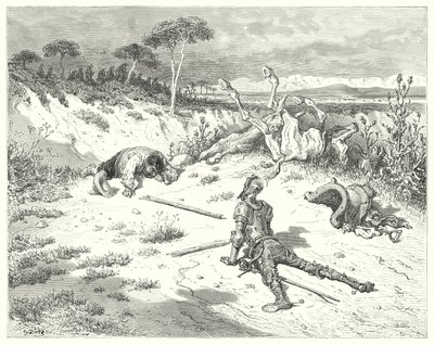 Gustave Dorés Don Quixote: "Sancho, ich habe immer gehört, dass es wie Wasser ins Meer werfen ist, wenn man Bauern einen Gefallen tut" von Gustave Dore