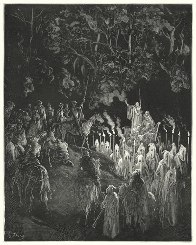 Don Quijote: "Die Gestalt im Gewand stand auf" (Gravur) von Gustave Dore