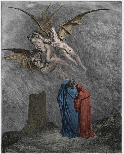 Inferno, Gesang 9: Die abscheulichen Erinyes: Megaera, Tisiphone, Alecto von Gustave Dore