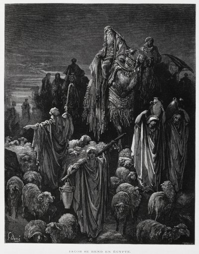 Jakob und seine Söhne kommen in Ägypten an, Illustration aus der Dore-Bibel von Gustave Dore