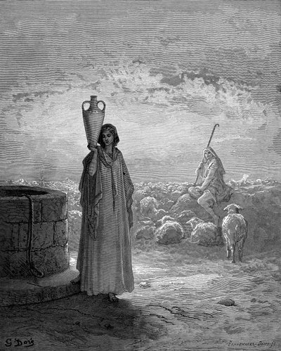 Jakob, der Labans Herden hütet, sieht Rachel am Brunnen, 1866 von Gustave Dore