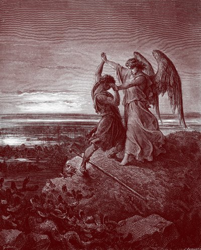 Jakob ringt mit dem Engel, von Doré - Bibel von Gustave Dore