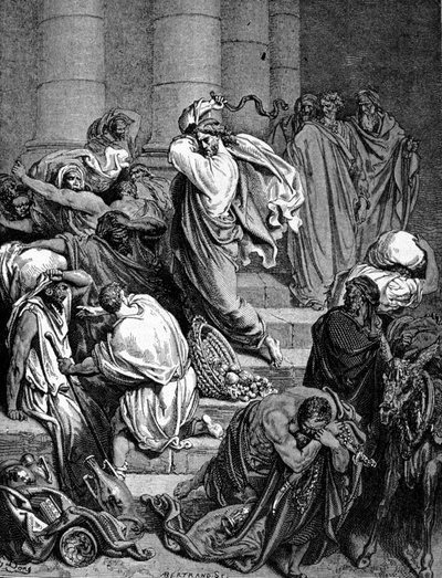 Jesus Christus vertreibt die Händler aus dem Tempel. Illustration von Gustave Doré von Gustave Dore