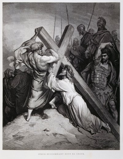 Jesus trägt das Kreuz, Illustration aus der Dore-Bibel von Gustave Dore