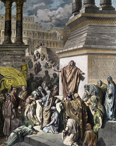 Jona ermutigt die Niniviten zur Buße - Illustration aus Gustave Dorés 