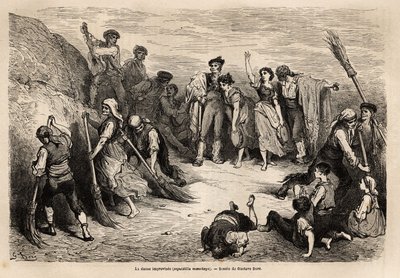 La seguidilla manchegas, oder improvisierter Tanz, in Albacete (Provinz des Ärmelkanals), viele Tänzer beider Geschlechter, aus verschiedenen Ortschaften treffen sich, um Tanzschritte in der galliegada (d.h. eine Figur einfrieren, bevor die Bewegung abgesc von Gustave Dore