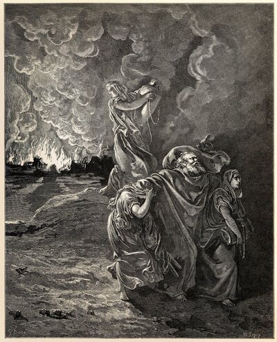 Lot und seine Töchter fliehen aus Sodom von Gustave Dore