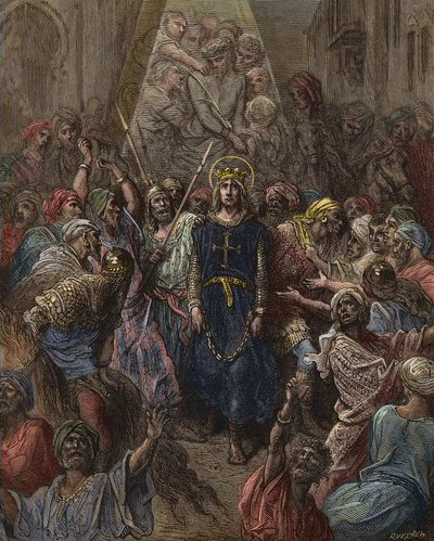 Saint Louis gefangen genommen in Mansoura während des 7. Kreuzzugs im Jahr 1250 - König Ludwig IX. (1214-70) Gefangener in Ägypten - Gravur von Gustave Doré - aus 