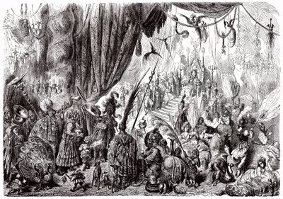 Sindbad der Seefahrer - Märchen aus Tausendundeiner Nacht - Illustration von Gustave Doré - Maxwell-Ausgabe 1865 - Sechste Reise: der Hof des Königs von Serendib von Gustave Dore