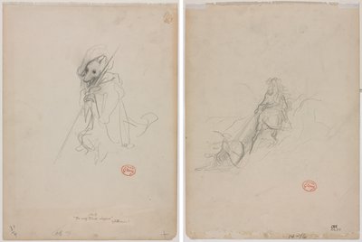 Skizze für "Der Wolf wurde zum Hirten" (recto) Skizze einer Jagdszene (verso) von Gustave Dore
