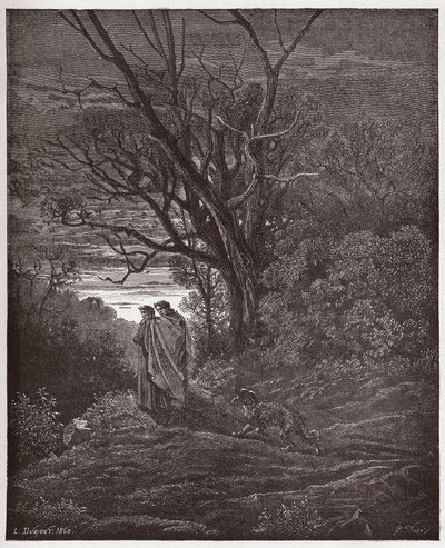 Die Göttliche Komödie, Inferno, Gesang 1: Der Wolf erscheint (Illustration von Gustave Doré) von Gustave Dore