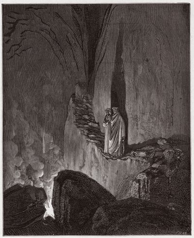 Die Göttliche Komödie, Inferno, Gesang 26: Die flammenden Geister von Odysseus und Diomedes - von Dante Alighieri (1265-1321) - Illustration von Gustave Doré (1832-1883) von Gustave Dore
