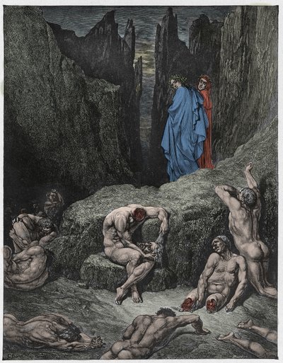 Die Göttliche Komödie, Inferno, Canto 29: Virgil tadelt Dantes Neugier - von Dante Alighieri - Illustration von Gustave Doré von Gustave Dore