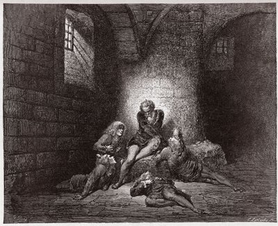 Die Göttliche Komödie, Inferno, Gesang 33: Ugolino und seine Söhne eingemauert und verhungert - von Dante Alighieri (1265-1321) - Illustration von Gustave Doré (1832-1883) von Gustave Dore