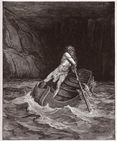 Die Göttliche Komödie, Inferno, Gesang 3: Charon am Fluss Acheron (Illustration von Gustave Doré) von Gustave Dore